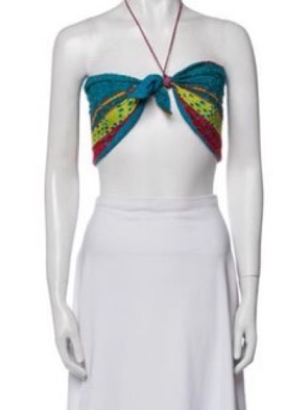 Alice + Olivia Teal Multicolor Knot Front Crop Top